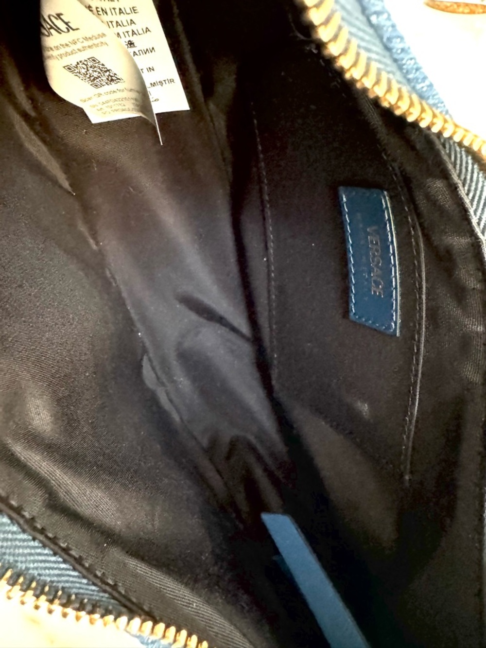 VERSACE NWT Denim Medusa Quilted 2-Way Shoulder Crossbody Bag Blue Gold - Picture 7 of 13